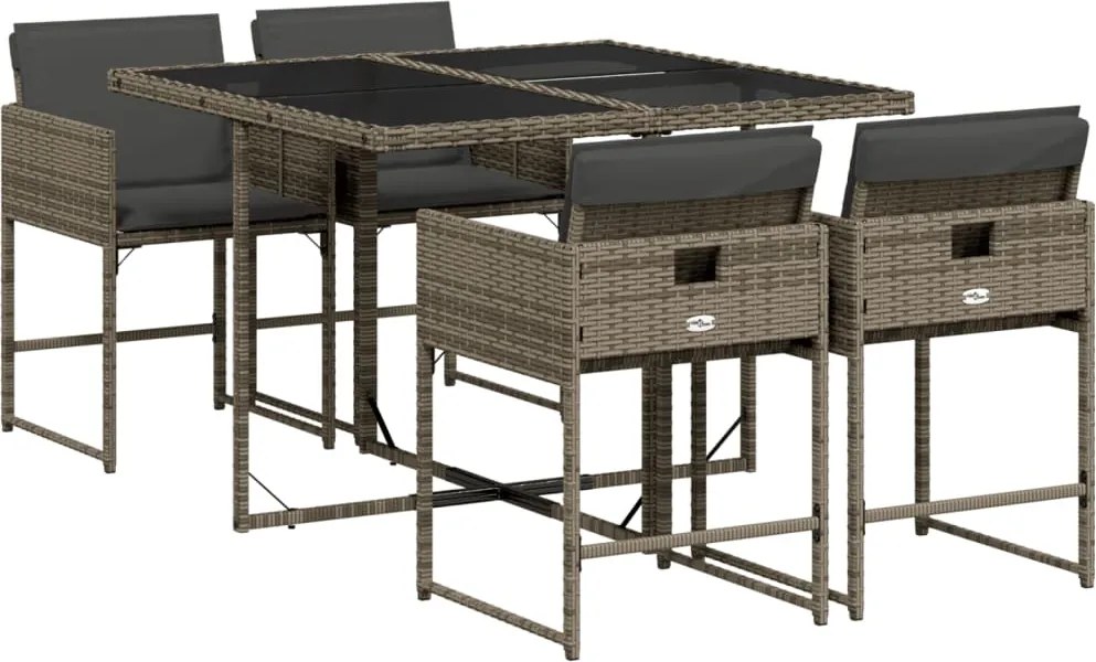 vidaXL 5 részes szürke polyrattan kerti étkezőgarnitúra párnával