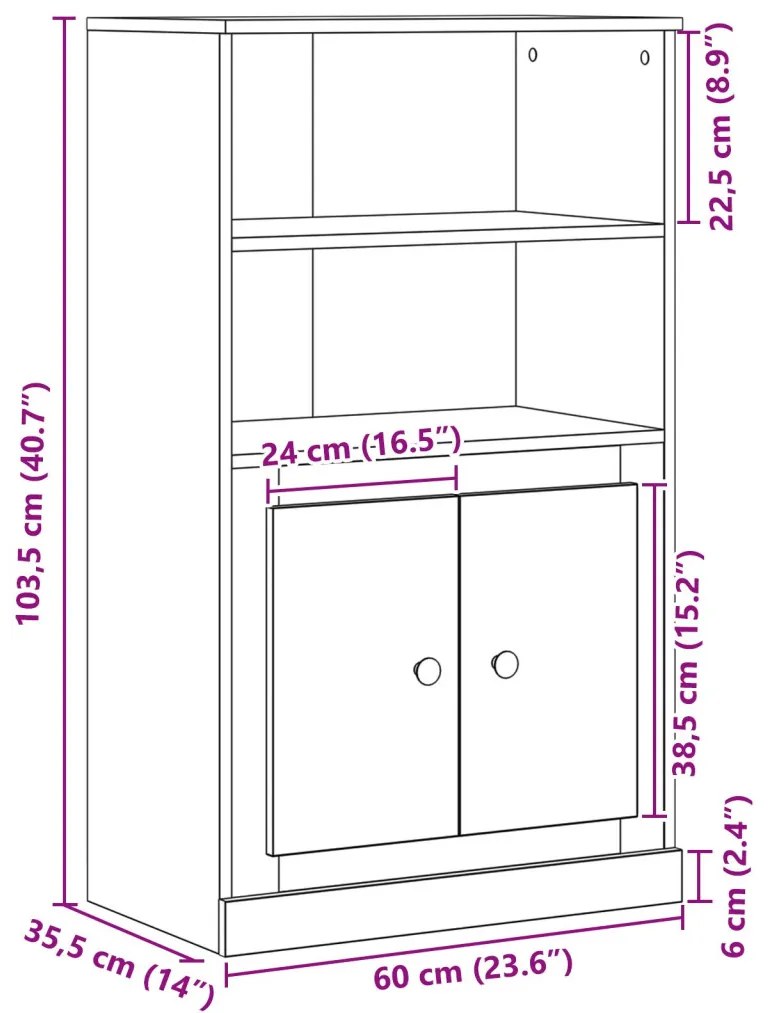 Nappali szekrény Fekete tölgy 60x35.5x103.5 cm Összeszerelt fa