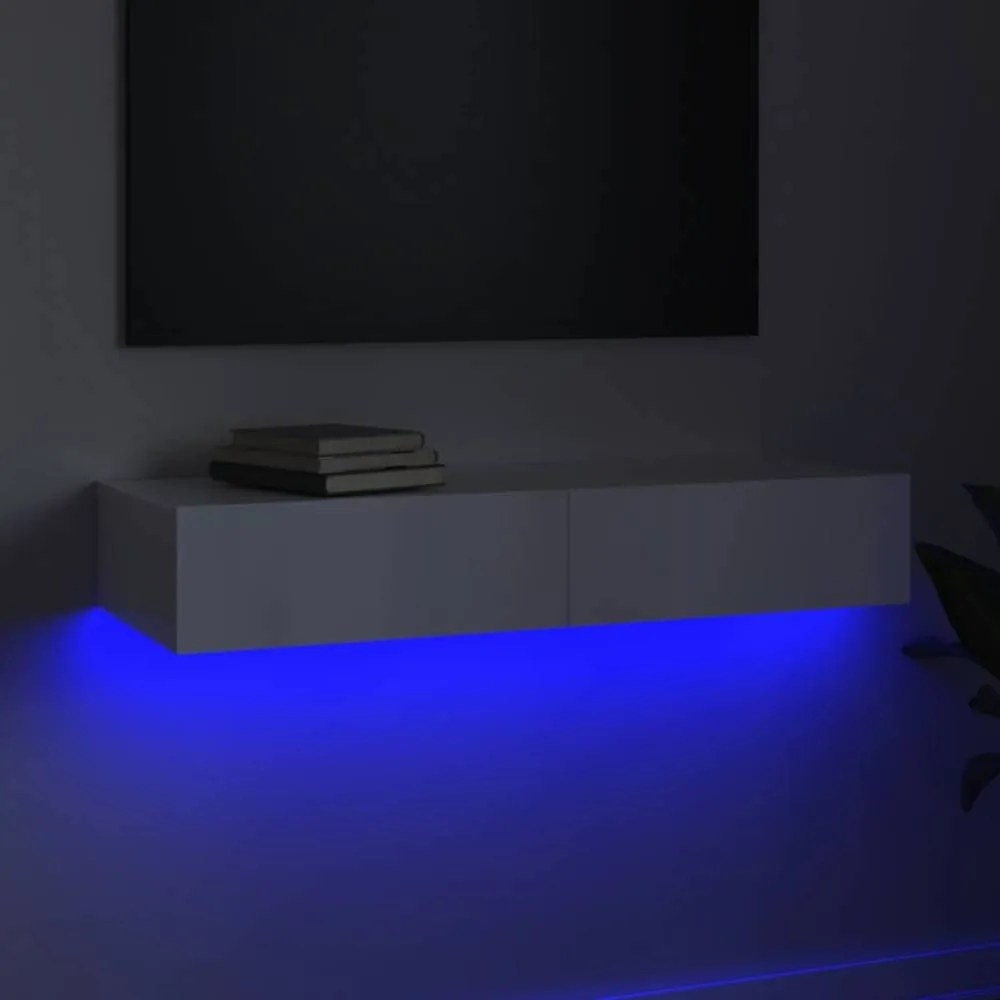 Magasfényű fehér TV-szekrény LED lámpákkal 90 x 35 x 15,5 cm