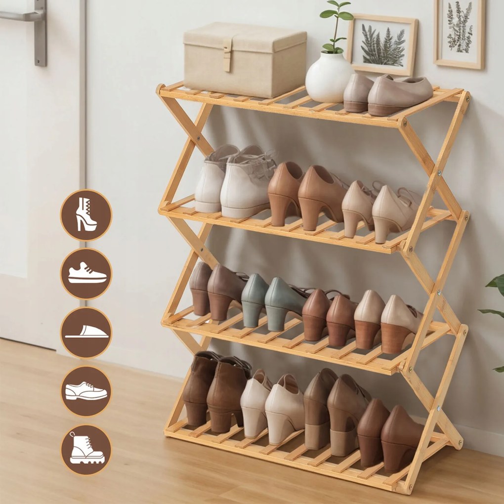 Keskeny Cipőtartó Állvány, 4 Szint, Bambusz Cipőtartó, Cipőtartó Állvány