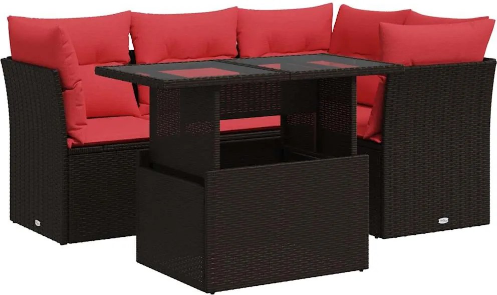 vidaXL 5 részes barna polyrattan akácfa kerti ülőgarnitúra párnával