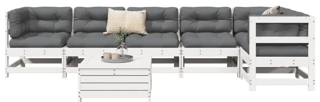 vidaXL fehér 7 részes tömör fenyőfa kerti kanapészett