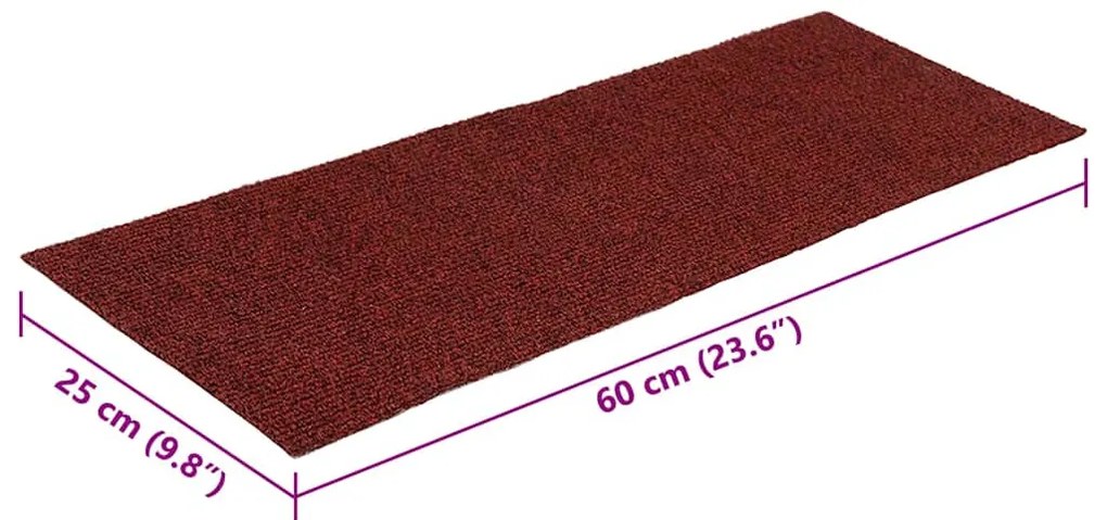 15 db öntapadós lépcsőszőnyeg 60 x 25 cm bordói piros téglalap alakú