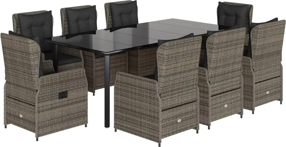vidaXL 9 részes szürke polyrattan kerti étkezőgarnitúra párnával