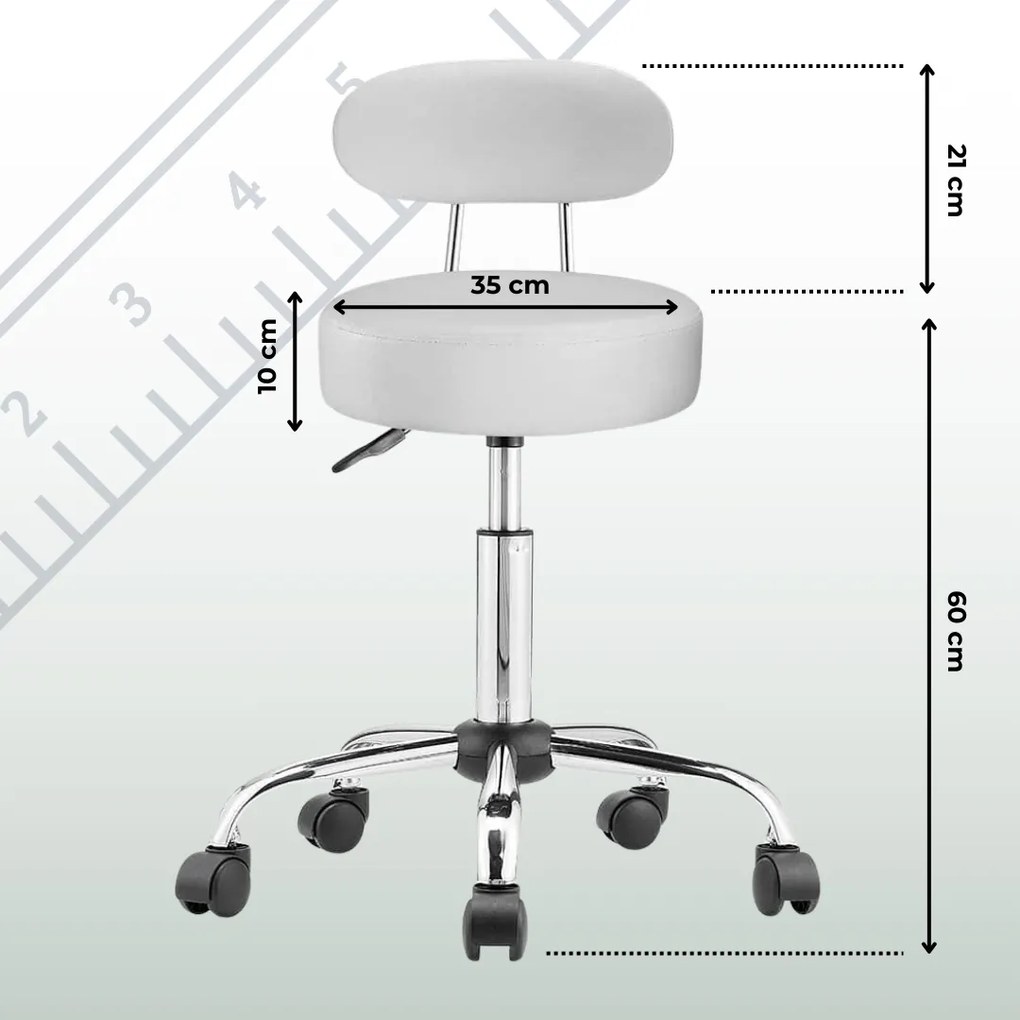 ROLAND háttámlás görgős puff, Ø35cm, fehér
