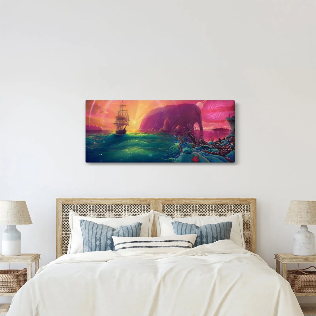 Kép - Olajfestmény, Vitorlázás egy fantasztikus birodalomba (120x50 cm)