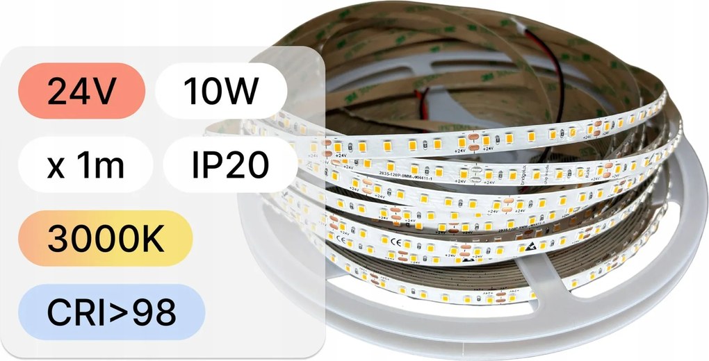 1mb Led Szalag 2835 10W 24V 120LED/m 100lm/W 3000K Bridgelux Cri 98
