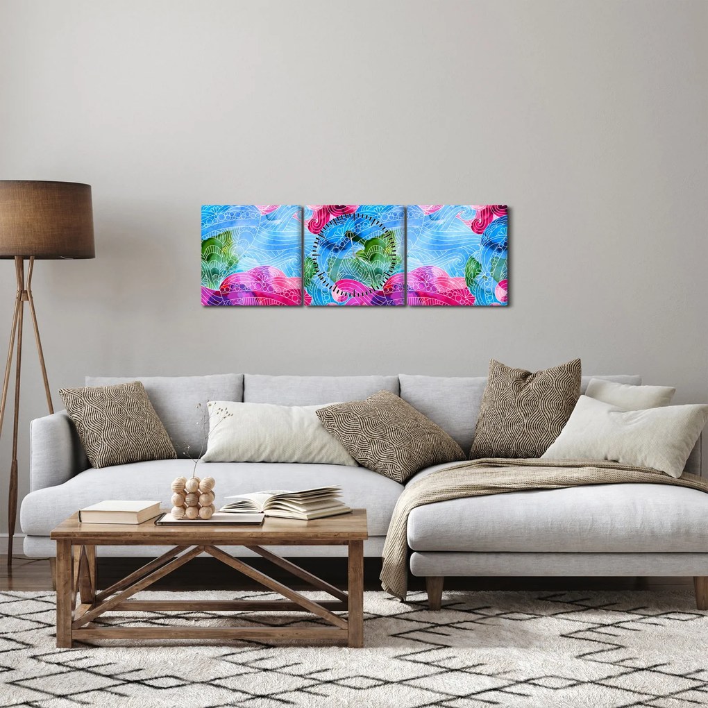 Kép - Színes hullámok (órával) (90x30 cm)