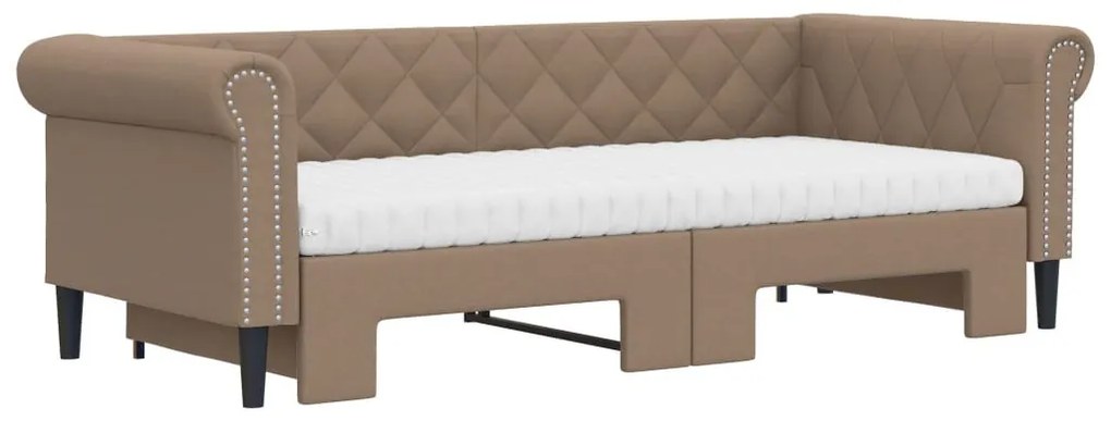 cappuccino színű kihúzható műbőr heverő matraccal 90 x 200 cm