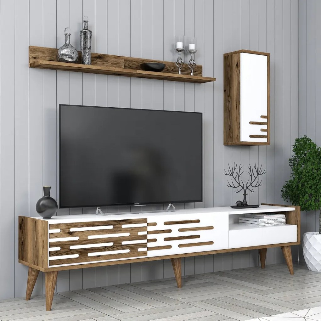 Valensiya TV-állvány, dió-fehér, 180 cm – TR845HCT5343