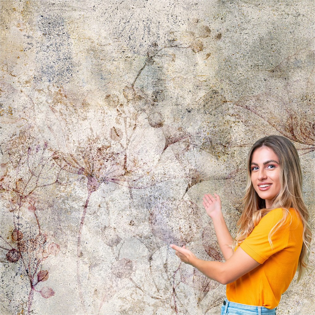 3D fotótapéta Nappali Hálószoba Boho Fű Levelek Beton Loft 490x260 BKLB09W