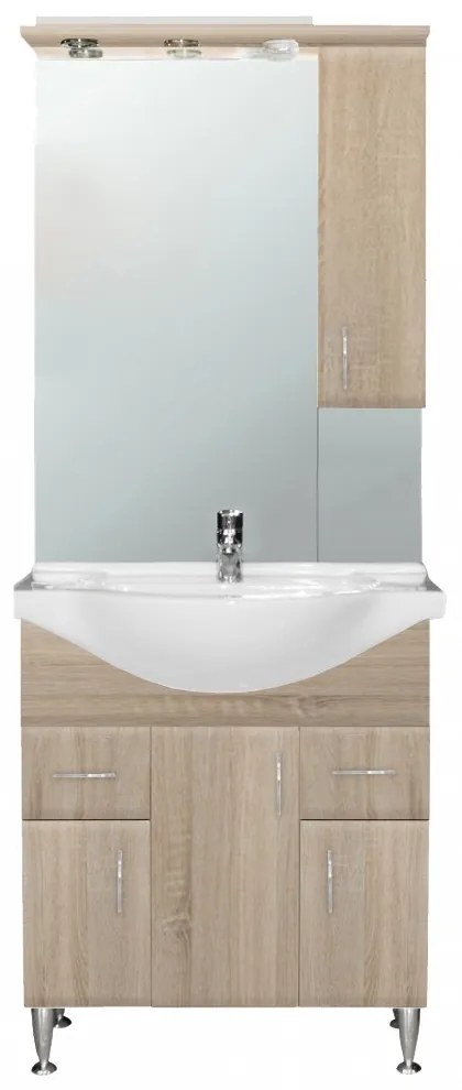 Bianca Plus 75 komplett fürdőszobabútor, sonoma tölgy színben, jobbos nyitási irány