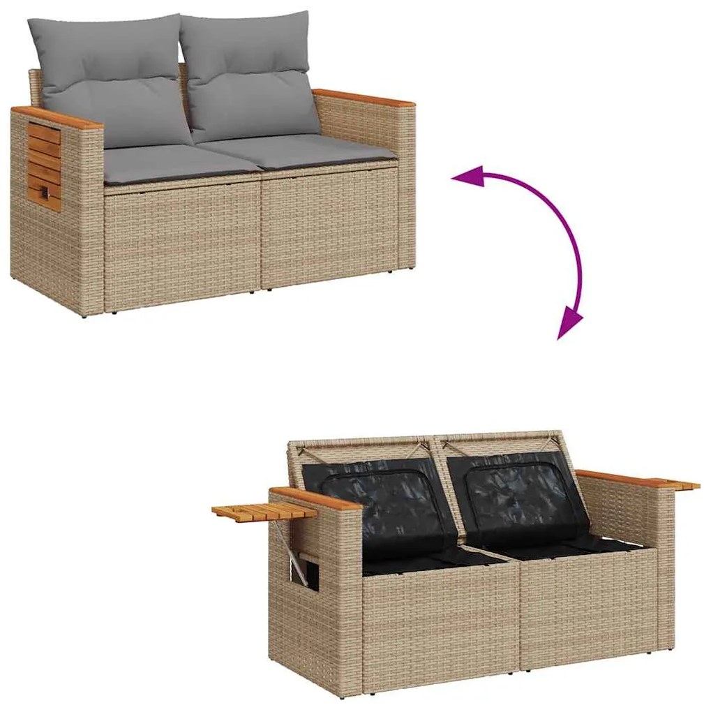 vidaXL 10 részes bézs polyrattan akácfa kerti ülőgarnitúra párnával