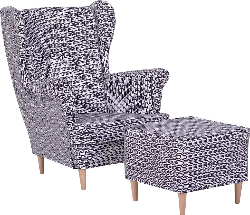 Kényelmes skandináv füles fotel EDI lábtartóval