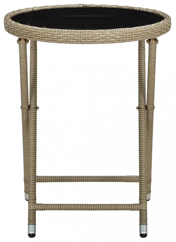 bézs polyrattan és edzett üveg teázóasztal 60 cm