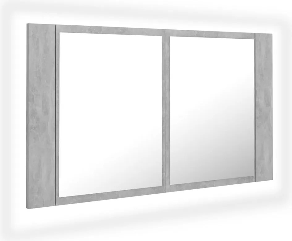 vidaXL betonszürke akril LED-es tükrös fürdőszobaszekrény 80x12x45 cm