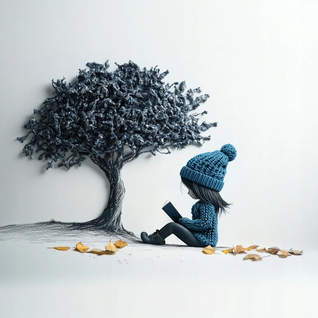 Canvas Vászonkép Lány Gyerek Könyv Fa Ősz 3D 80x80