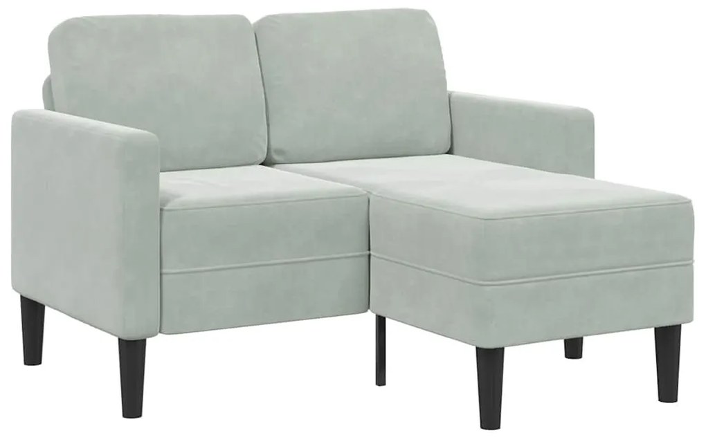 világosszürke bársony 2 üléses kanapé L-alakú kanapéval 125 cm