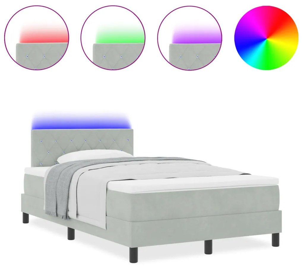 Box Spring Ágy Matraccal &amp; LED Szürke 120x190 cm Bársony