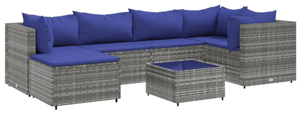 7 részes szürke polyrattan kerti ülőgarnitúra párnákkal
