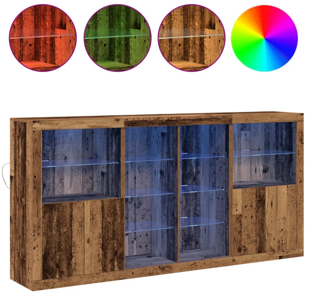LED világítással ellátott oldal szekrény Öreg fa 202x37x100 cm