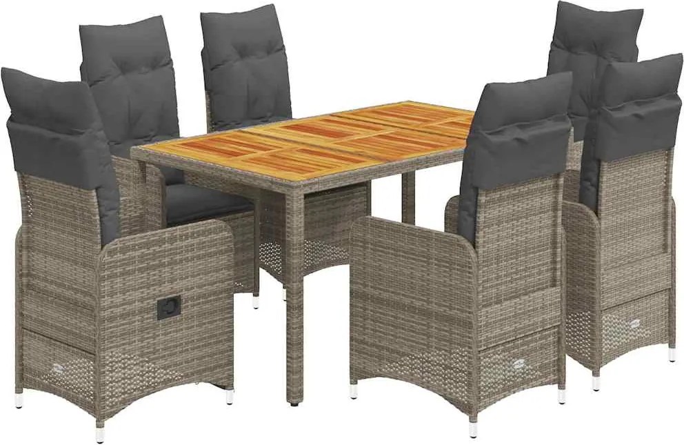 vidaXL 7 részes szürke polyrattan kerti bisztrógarnitúra párnákkal