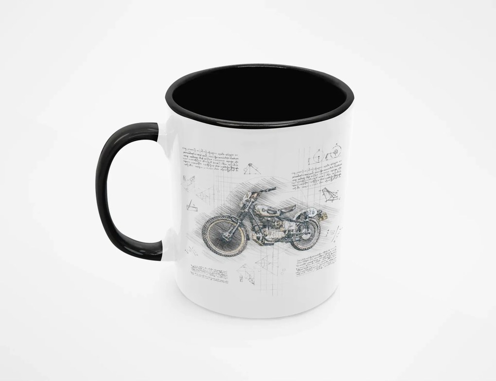 Motoros bögre műszaki rajzokkal a motorok rajongóinak