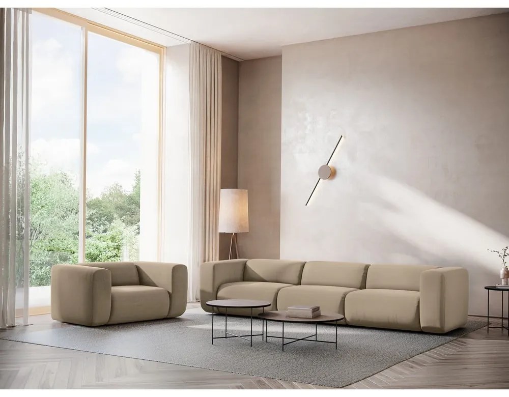 Bézs bársony kanapé 319 cm Ekahi – Makamii