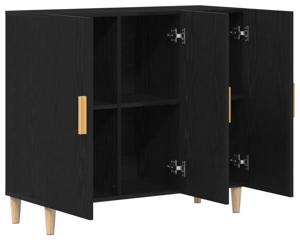 Oldalbord Fekete tölgy 90x34x80 cm Műgyanta fa