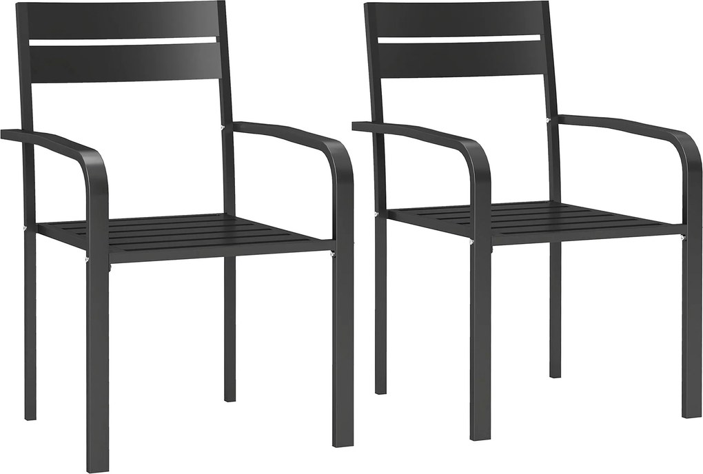 Outsunny 2 darabos kültéri kertiszék szett, rakásolható székek karfával, alumíniumból, sötét szürke | Aosom