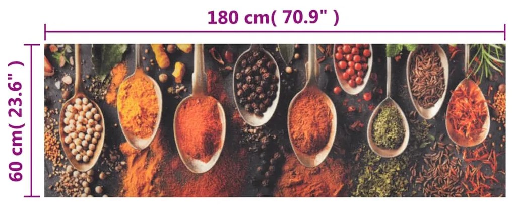 mosható kanál- és fűszermintás bársony konyhaszőnyeg 60x180 cm