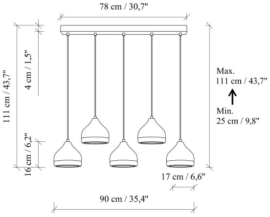 YILDO zsinóros csillár 5xE27/40W/230V, fekete/arany