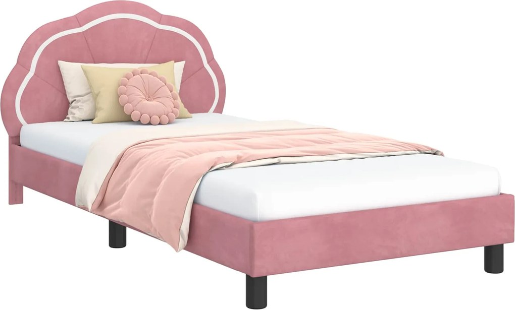 vidaXL Gyerekágy kerettel fejtámlával Rózsaszín 90 x 190 cm Bársony