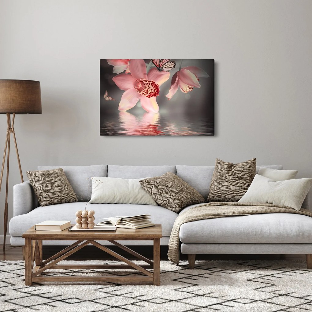 Kép - Virágok és pillangó (90x60 cm)
