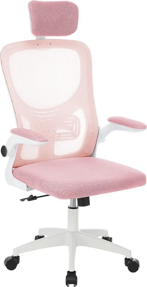 Ergonomikus irodai szék deréktámasszal, fejtámlával, rózsaszín