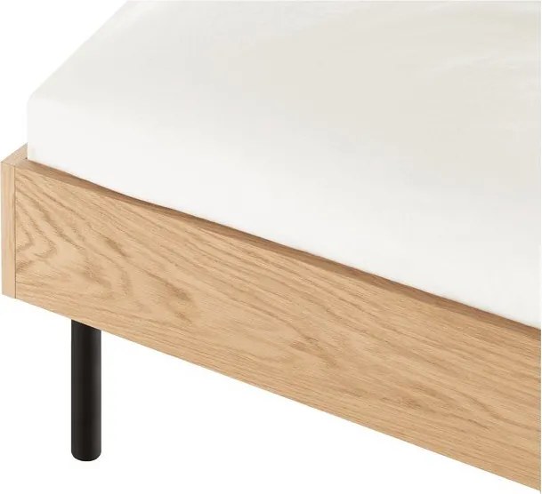 Natúr színű forgácslemez franciaágy ágytámla nélkül ágyráccsal 180x200 cm tölgyfa dekorral Streiko – noo.ma