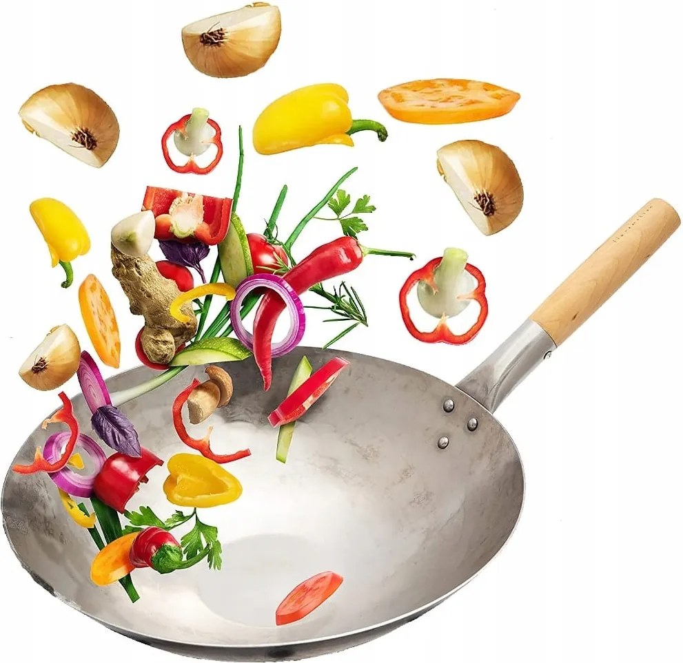 Wok Serpenyő 35 CM Kézzel Kovácsolt Mély Szilárd