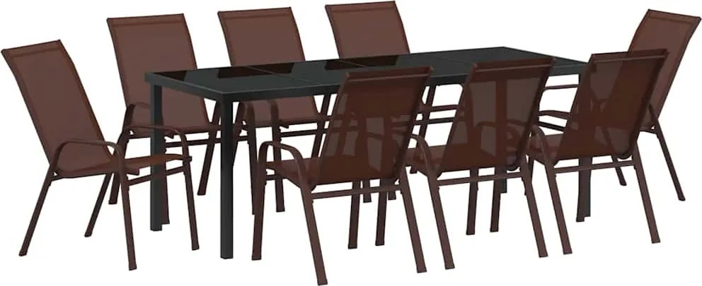 vidaXL Kert étkező szett 9 pcs Barna és fekete Porfestett acél