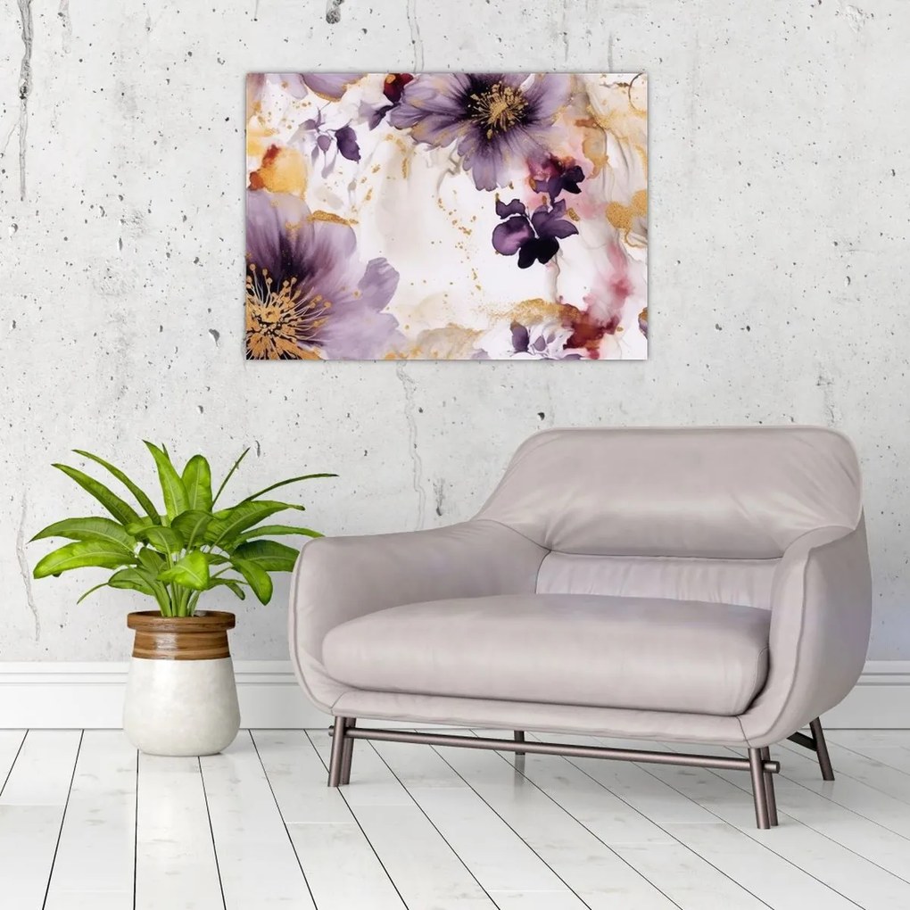 Üveg kép - Akvarell virágok (70x50 cm)