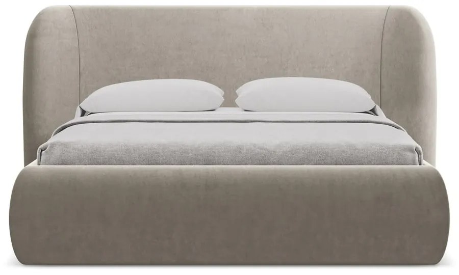 Szürkésbarna kárpitozott ágyneműtartós franciaágy ágyráccsal 180x200 cm Hauke – Makamii