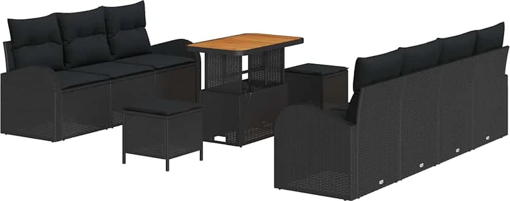 vidaXL Kerti Kanapé Szett párnával tárolóval párnával 10 pcs Fekete