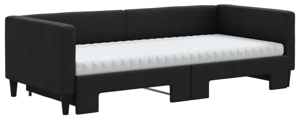 fekete kihúzható szövet heverő matracokkal 90 x 190 cm