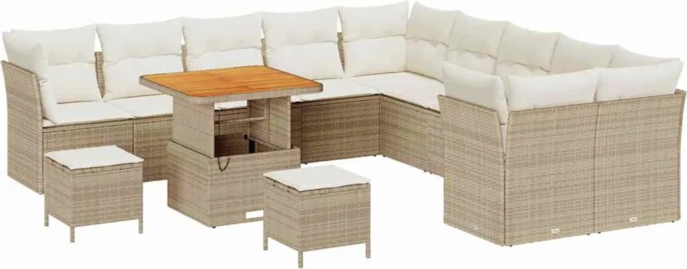 vidaXL Kerti Kanapé Szett 13 pcs Bézs polirattan