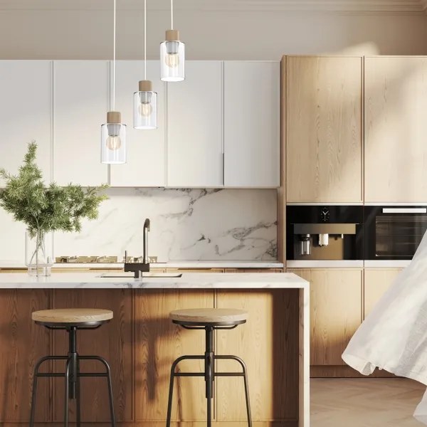 Csillár zsinóron MADERA 3xE27/60W/230V fehér/fa