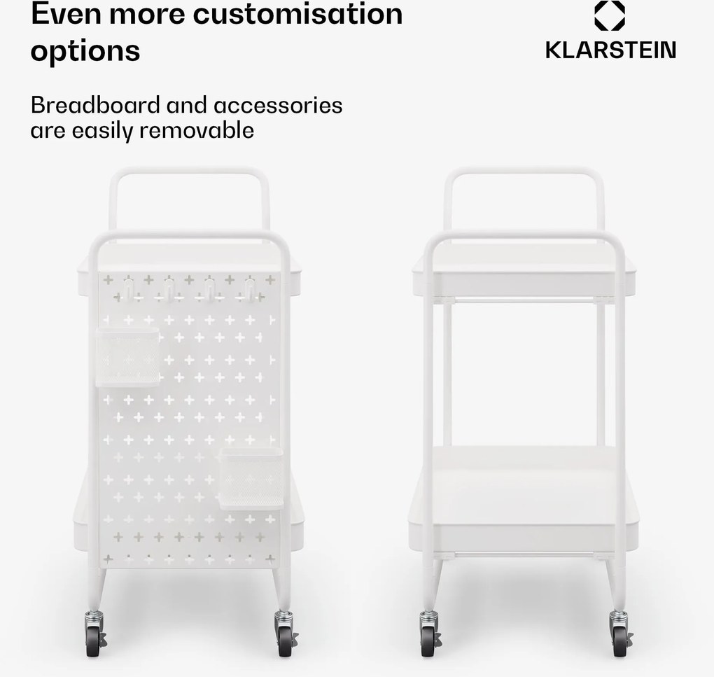 Klarstein Chibi, tálalókocsi, 2 polc, fém, kosarak, kampók, mobil