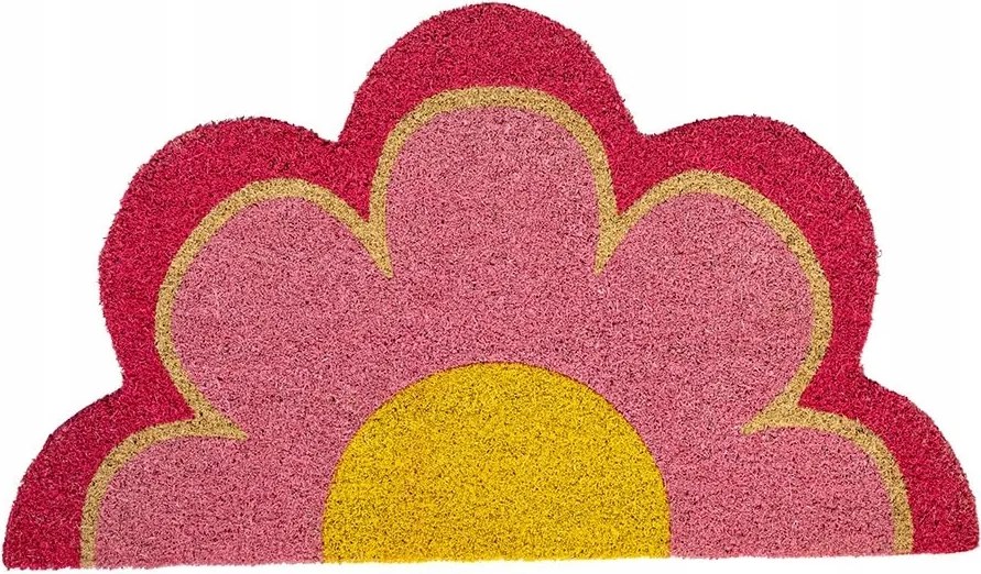 Kézzel festett virágos lábtörlő kókusz 70x40 cm rózsaszín