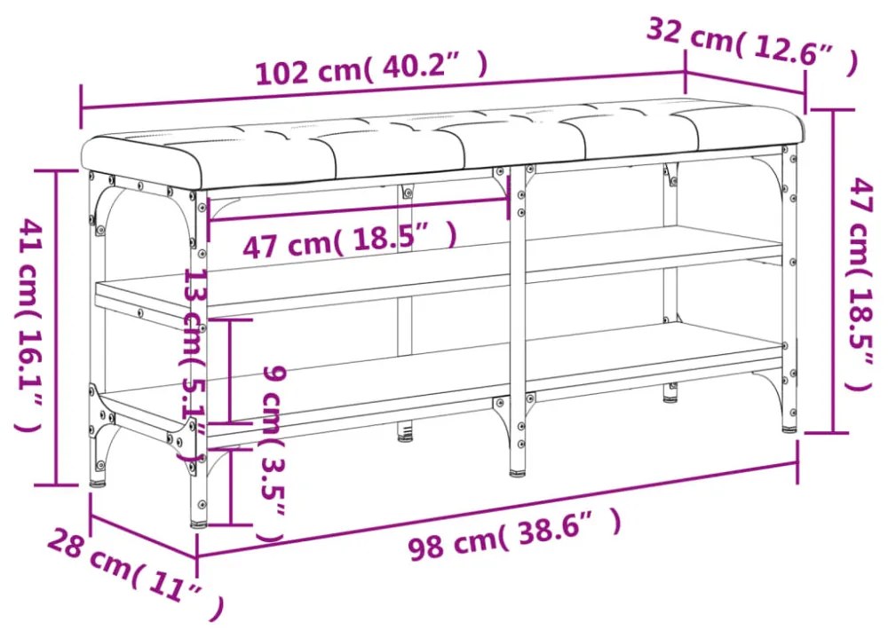 barna tölgy színű szerelt fa cipőtároló pad 102 x 32 x 47 cm