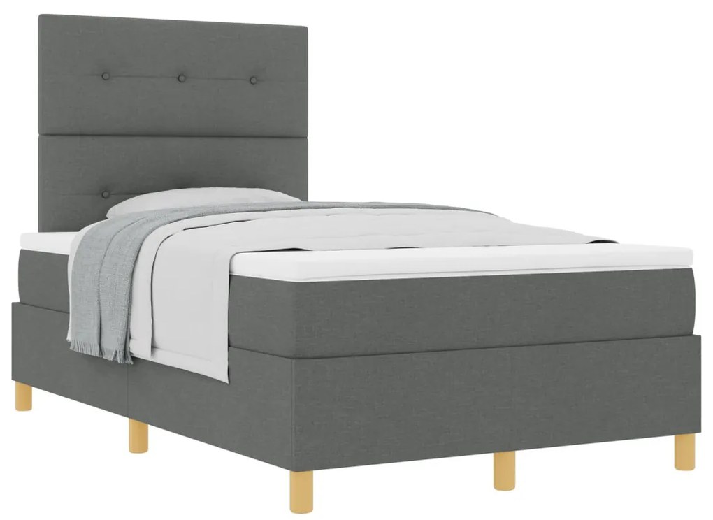 Boxspring Ágy Matraccal Sötétszürke Kis Dupla Szövet
