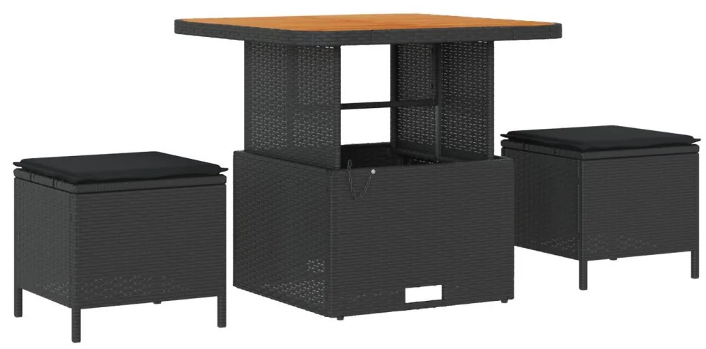 3 darabos kert étkező szett párnákkal fekete poli rattan akácia