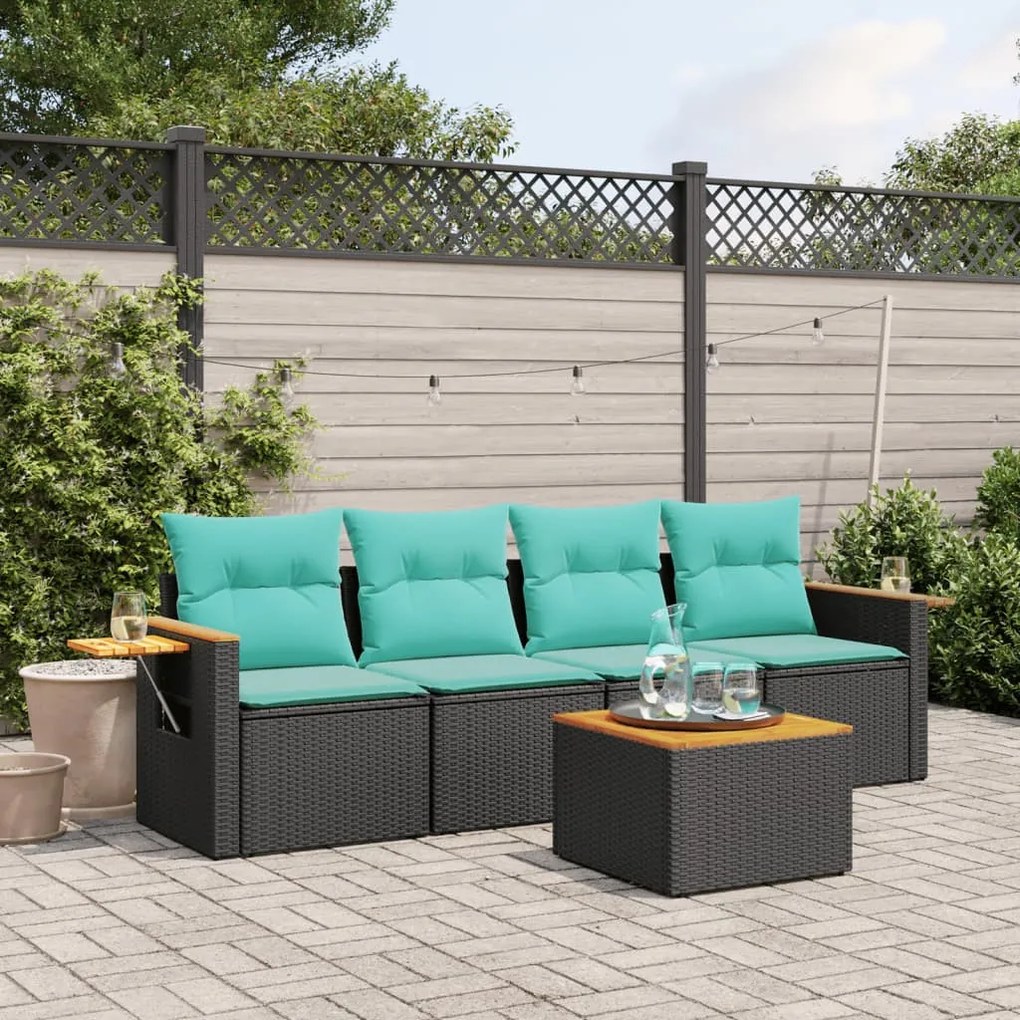 5 részes fekete polyrattan kerti ülőgarnitúra párnával